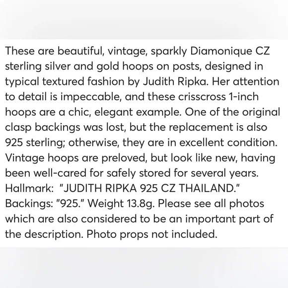 Vtg JUDITH RIPKA Criss Cross CZ Hoop Earrings - Picture 2 of 8